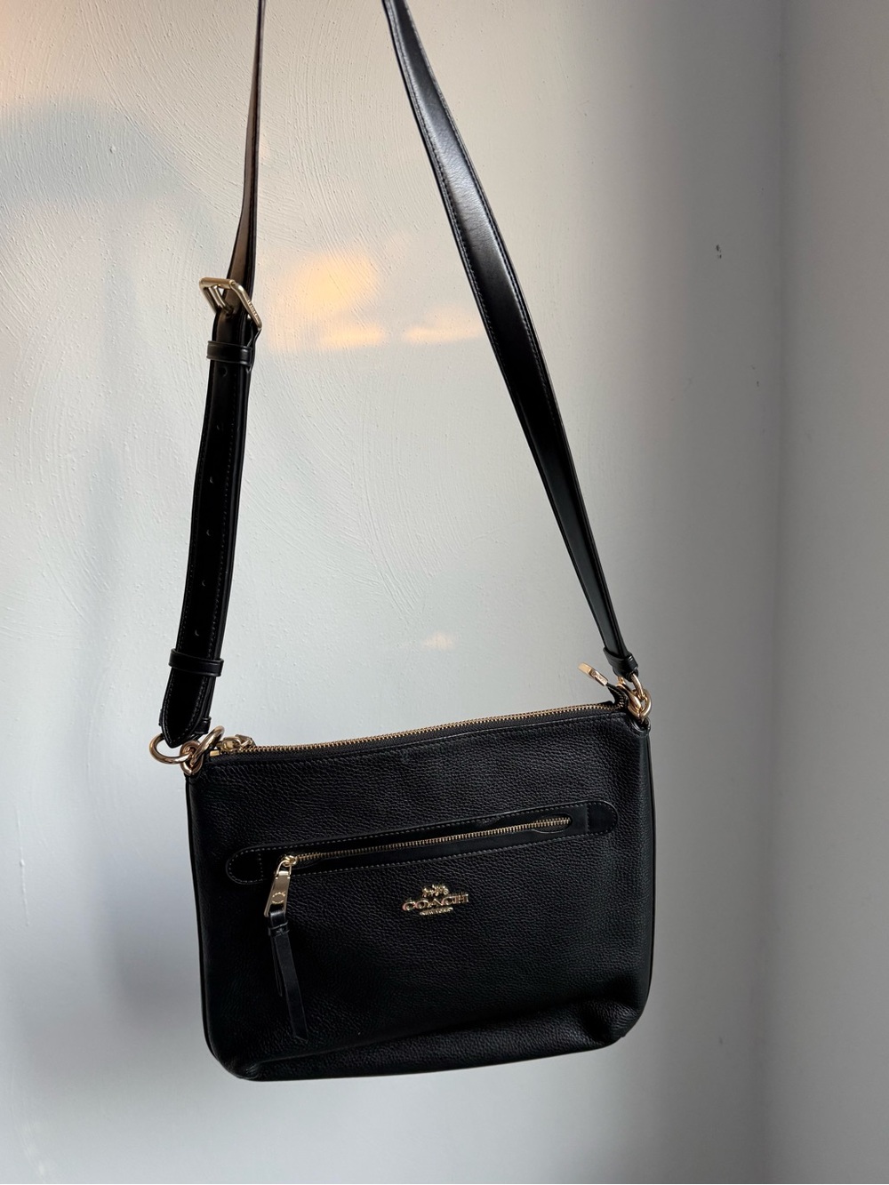 Coach Black Pebbled Leather Zip-Front Crossbody